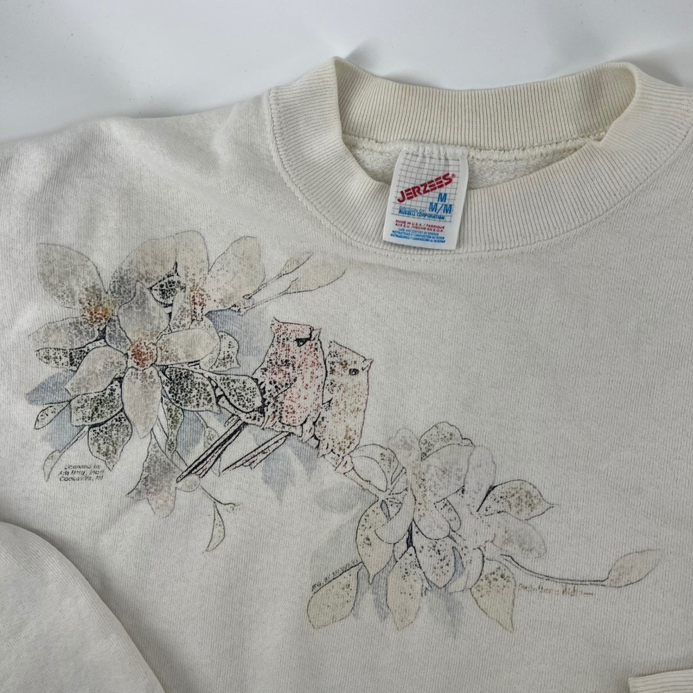 Vintage 1991 Cardinal Dogwood Bird Sweatshirt Made USA Jerzees M Cottagecore